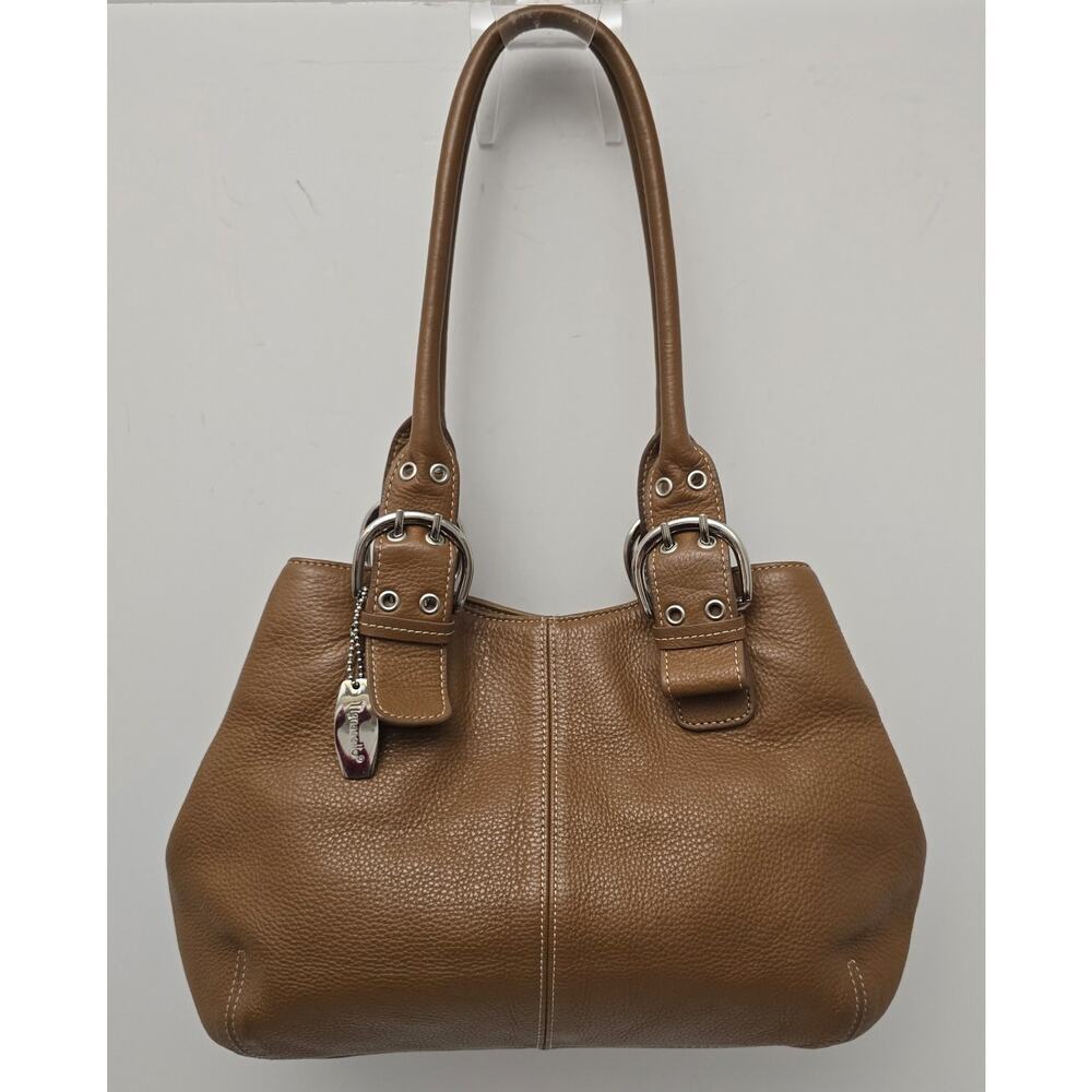 Tignanello Cognac Brown Leather Shoulder Bag Satchel Handbag Double Handles